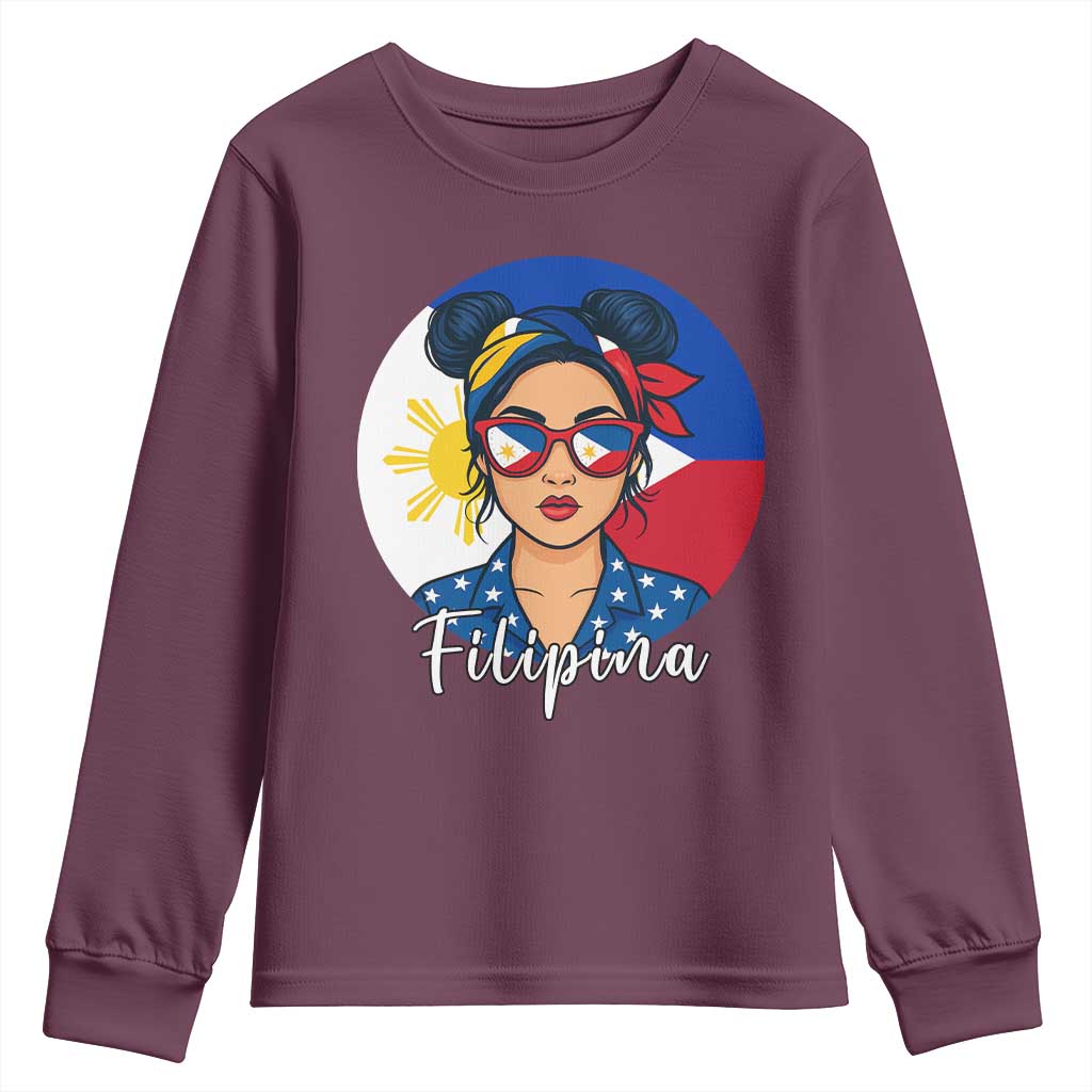 Philippines Girl Filipina Youth Sweatshirt Flag Filipino Pride TS12 Maroon Print Your Wear