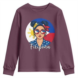 Philippines Girl Filipina Youth Sweatshirt Flag Filipino Pride TS12 Maroon Print Your Wear