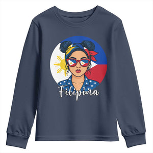 Philippines Girl Filipina Youth Sweatshirt Flag Filipino Pride TS12 Navy Print Your Wear