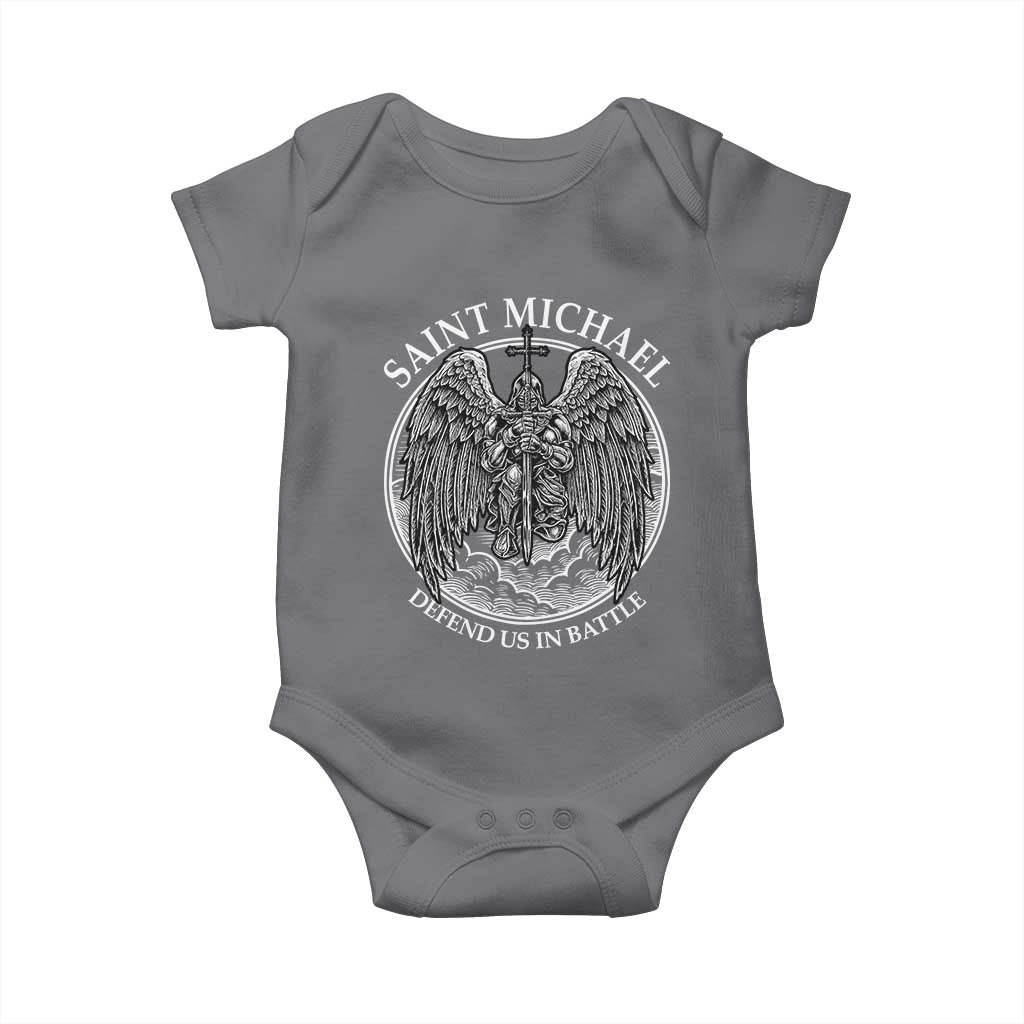 Saint Michael The Archangel Baby Onesie Defend Us In Battle Christian Faith TS12 Charcoal Print Your Wear