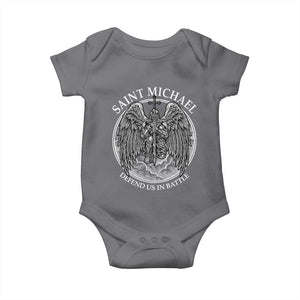 Saint Michael The Archangel Baby Onesie Defend Us In Battle Christian Faith TS12 Charcoal Print Your Wear