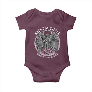 Saint Michael The Archangel Baby Onesie Defend Us In Battle Christian Faith TS12 Maroon Print Your Wear