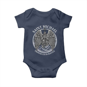 Saint Michael The Archangel Baby Onesie Defend Us In Battle Christian Faith TS12 Navy Print Your Wear