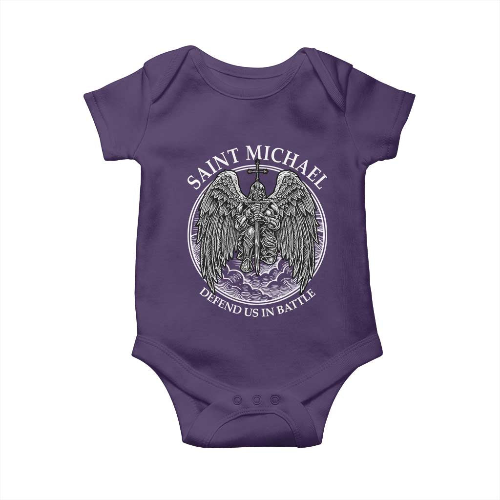 Saint Michael The Archangel Baby Onesie Defend Us In Battle Christian Faith TS12 Purple Print Your Wear