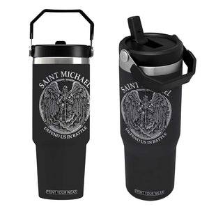 Saint Michael The Archangel Flip Straw Tumbler Defend Us In Battle Christian Faith TS12 One Size: 30 oz Black Print Your Wear