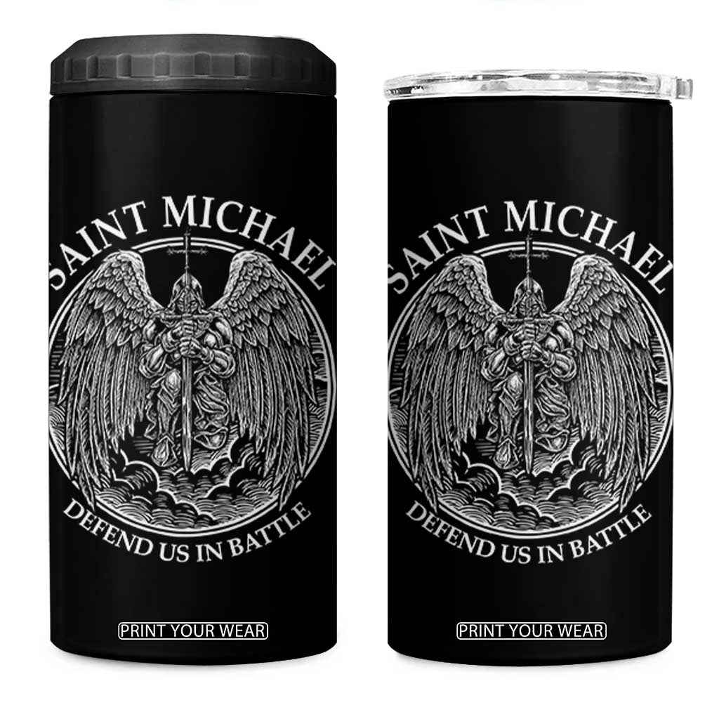 Saint Michael The Archangel 4 in 1 Can Cooler Tumbler Defend Us In Battle Christian Faith TS12 One Size: 16 oz Black Print Your Wear