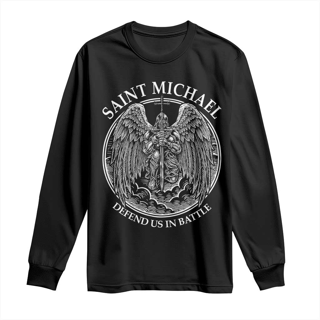 Saint Michael The Archangel Long Sleeve Shirt Defend Us In Battle Christian Faith TS12 Black Print Your Wear