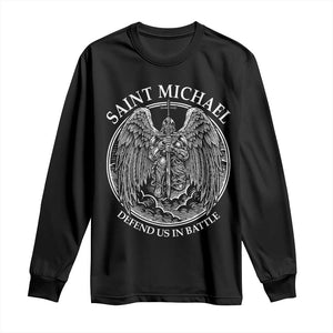 Saint Michael The Archangel Long Sleeve Shirt Defend Us In Battle Christian Faith TS12 Black Print Your Wear