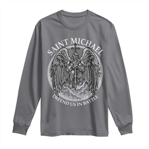 Saint Michael The Archangel Long Sleeve Shirt Defend Us In Battle Christian Faith TS12 Charcoal Print Your Wear