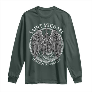 Saint Michael The Archangel Long Sleeve Shirt Defend Us In Battle Christian Faith TS12 Dark Forest Green Print Your Wear