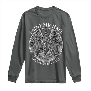 Saint Michael The Archangel Long Sleeve Shirt Defend Us In Battle Christian Faith TS12 Dark Heather Print Your Wear