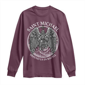 Saint Michael The Archangel Long Sleeve Shirt Defend Us In Battle Christian Faith TS12 Maroon Print Your Wear