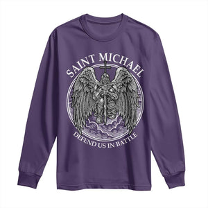 Saint Michael The Archangel Long Sleeve Shirt Defend Us In Battle Christian Faith TS12 Purple Print Your Wear