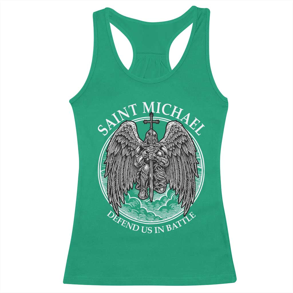 Saint Michael The Archangel Racerback Tank Top Defend Us In Battle Christian Faith TS12 Irish Green Print Your Wear