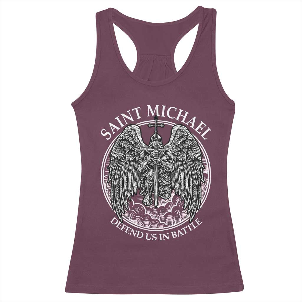 Saint Michael The Archangel Racerback Tank Top Defend Us In Battle Christian Faith TS12 Maroon Print Your Wear