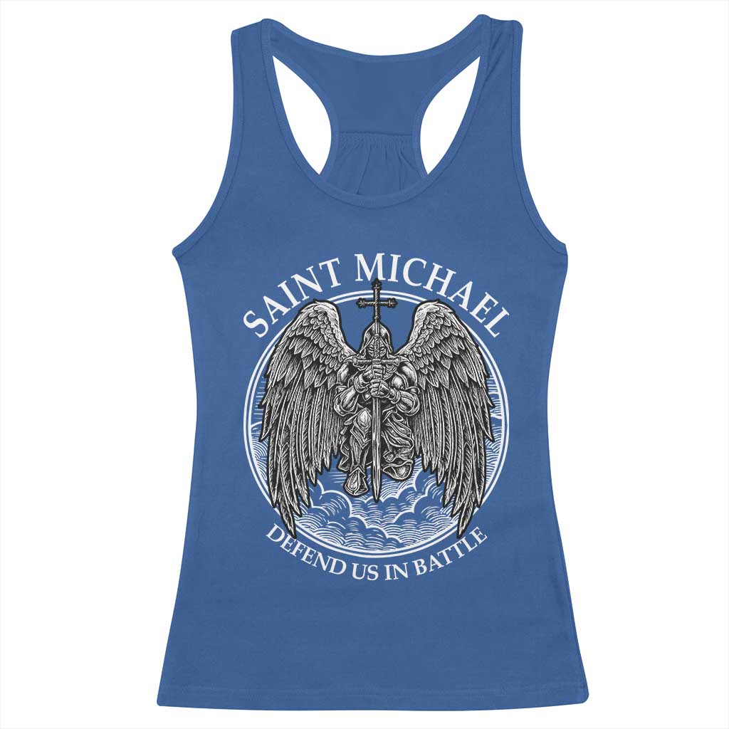 Saint Michael The Archangel Racerback Tank Top Defend Us In Battle Christian Faith TS12 Royal Blue Print Your Wear
