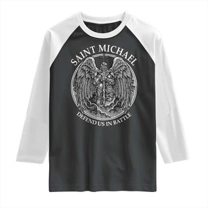 Saint Michael The Archangel Raglan Shirt Defend Us In Battle Christian Faith TS12 Black White Print Your Wear