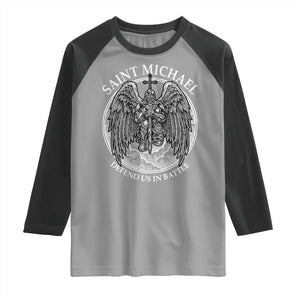 Saint Michael The Archangel Raglan Shirt Defend Us In Battle Christian Faith TS12 Sport Gray Black Print Your Wear