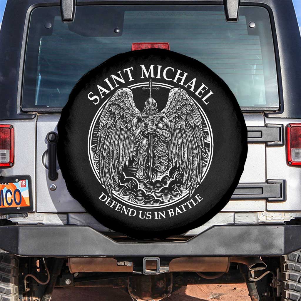 Saint Michael The Archangel Spare Tire Cover Defend Us In Battle Christian Faith TS12 No hole Black Print Your Wear