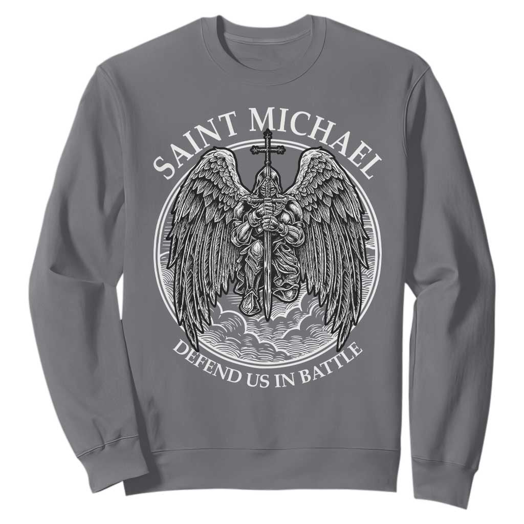 Saint Michael The Archangel Sweatshirt Defend Us In Battle Christian Faith TS12 Charcoal Print Your Wear