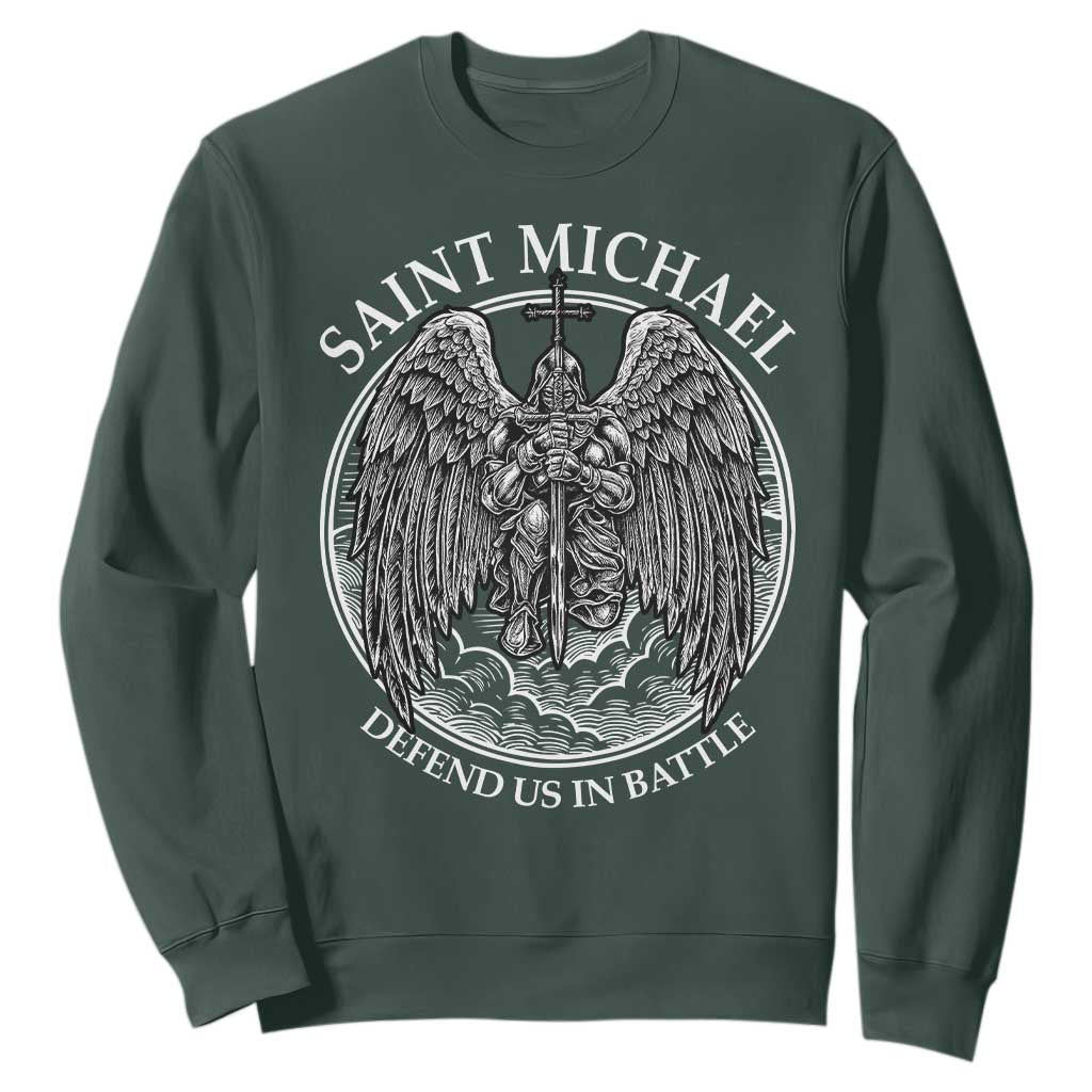 Saint Michael The Archangel Sweatshirt Defend Us In Battle Christian Faith TS12 Dark Forest Green Print Your Wear