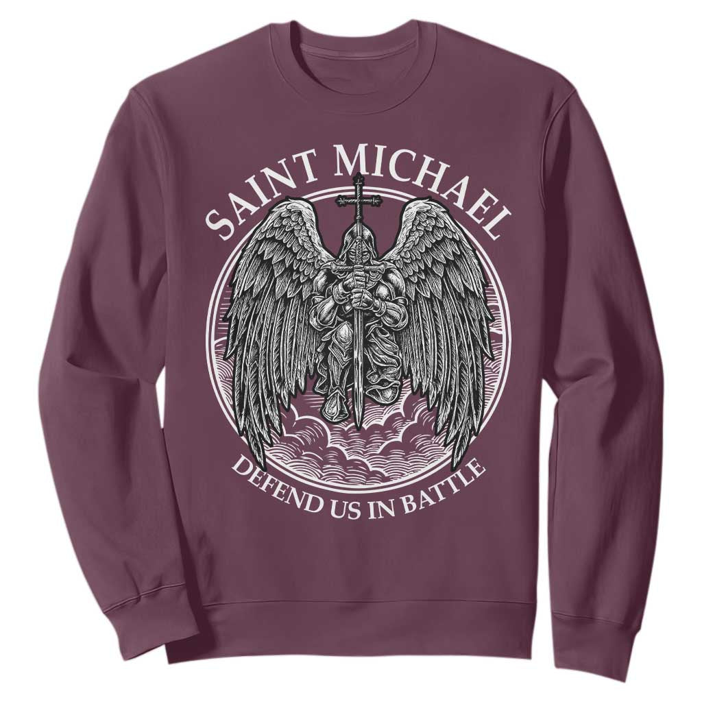 Saint Michael The Archangel Sweatshirt Defend Us In Battle Christian Faith TS12 Maroon Print Your Wear