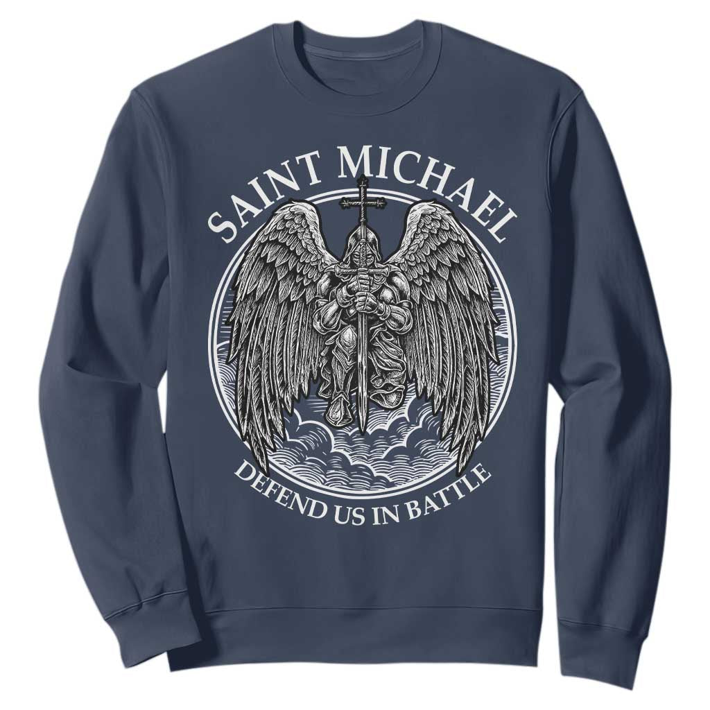Saint Michael The Archangel Sweatshirt Defend Us In Battle Christian Faith TS12 Navy Print Your Wear