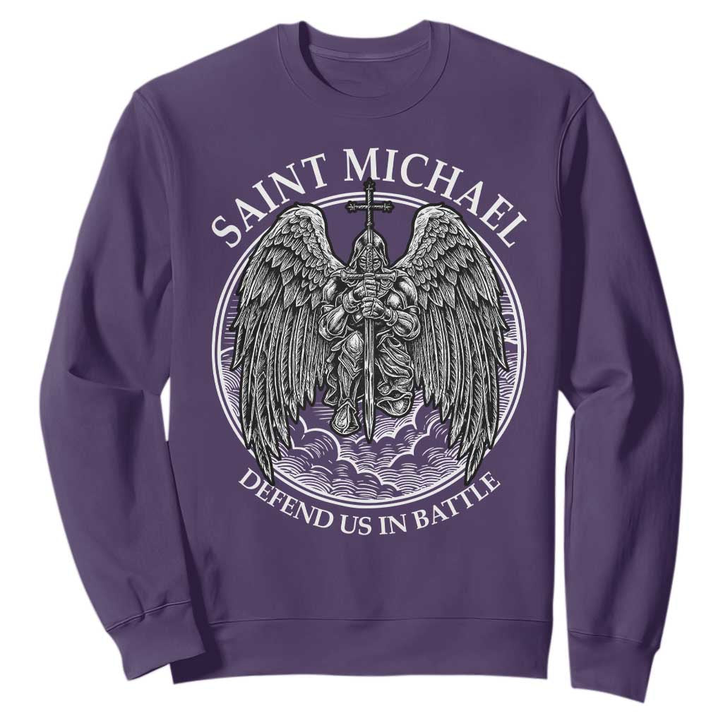 Saint Michael The Archangel Sweatshirt Defend Us In Battle Christian Faith TS12 Purple Print Your Wear