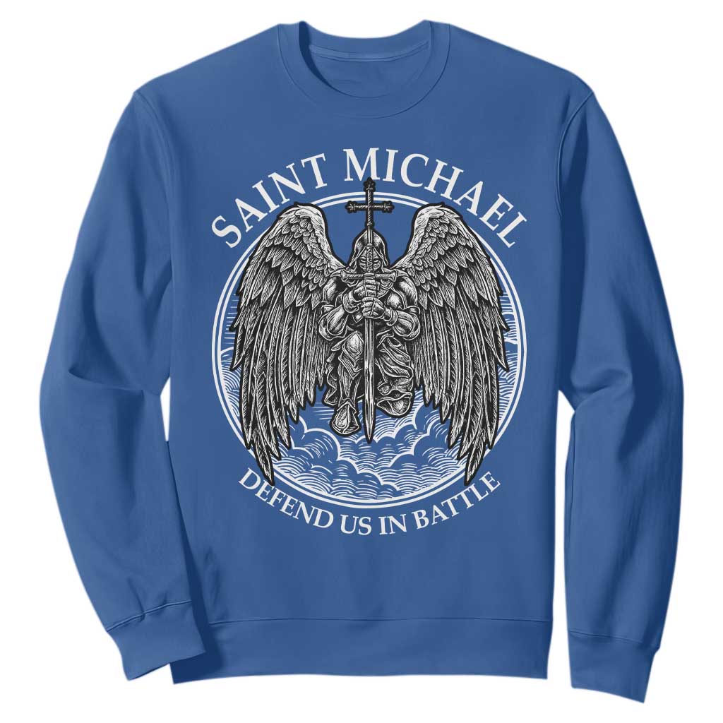 Saint Michael The Archangel Sweatshirt Defend Us In Battle Christian Faith TS12 Royal Blue Print Your Wear