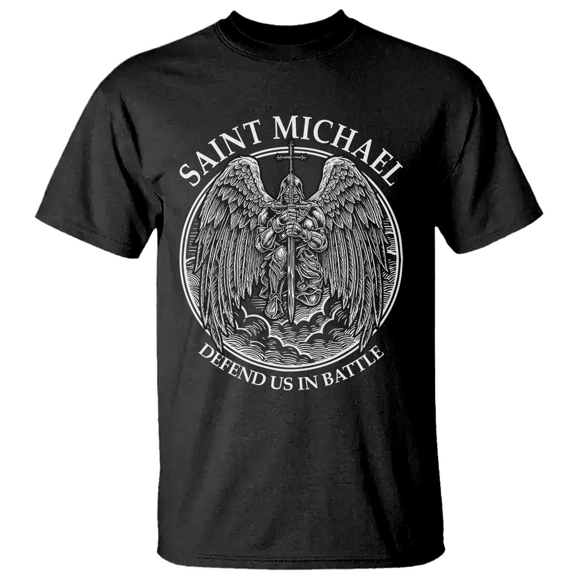 Saint Michael The Archangel T Shirt Defend Us In Battle Christian Faith TS12 Black Print Your Wear
