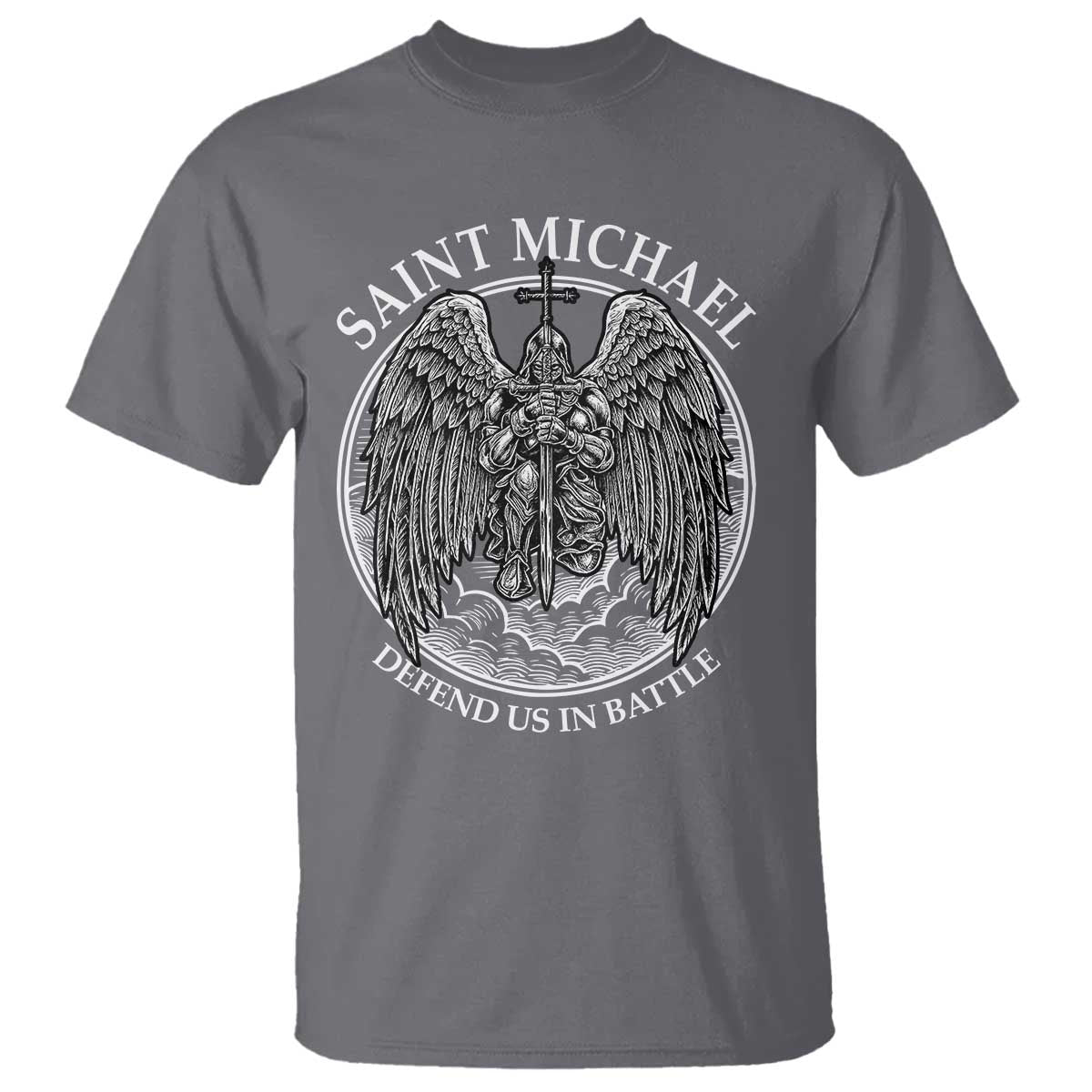 Saint Michael The Archangel T Shirt Defend Us In Battle Christian Faith TS12 Charcoal Print Your Wear