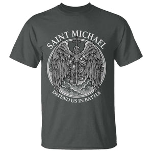 Saint Michael The Archangel T Shirt Defend Us In Battle Christian Faith TS12 Dark Heather Print Your Wear