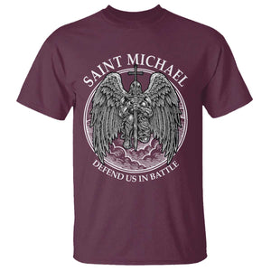 Saint Michael The Archangel T Shirt Defend Us In Battle Christian Faith TS12 Maroon Print Your Wear