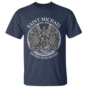 Saint Michael The Archangel T Shirt Defend Us In Battle Christian Faith TS12 Navy Print Your Wear