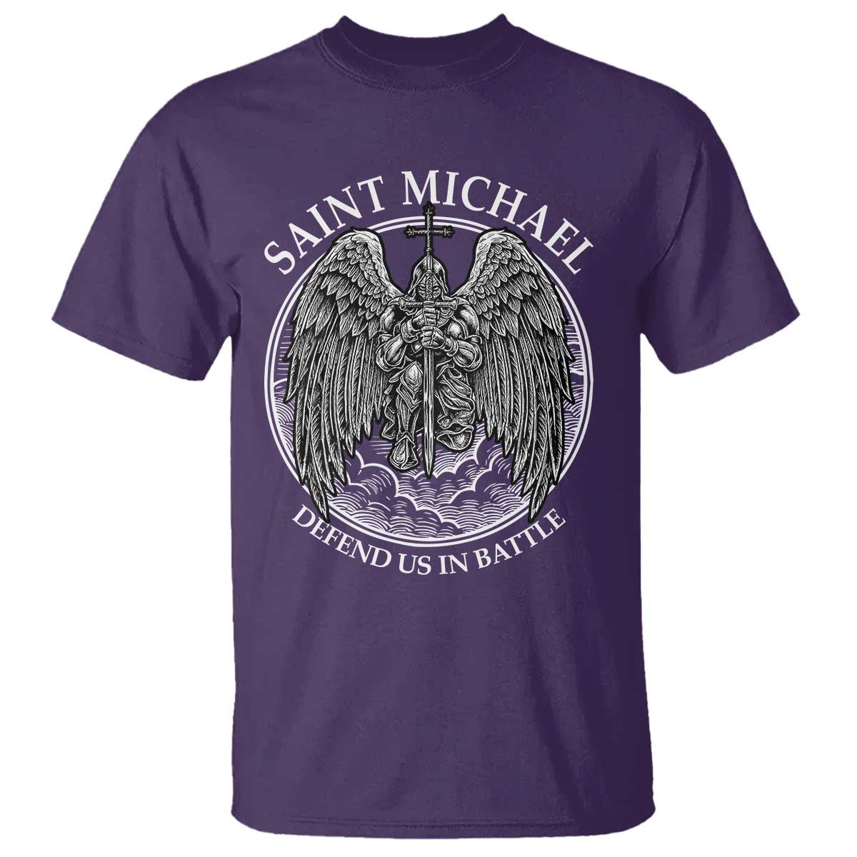 Saint Michael The Archangel T Shirt Defend Us In Battle Christian Faith TS12 Purple Print Your Wear