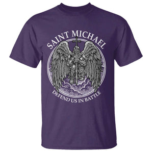 Saint Michael The Archangel T Shirt Defend Us In Battle Christian Faith TS12 Purple Print Your Wear