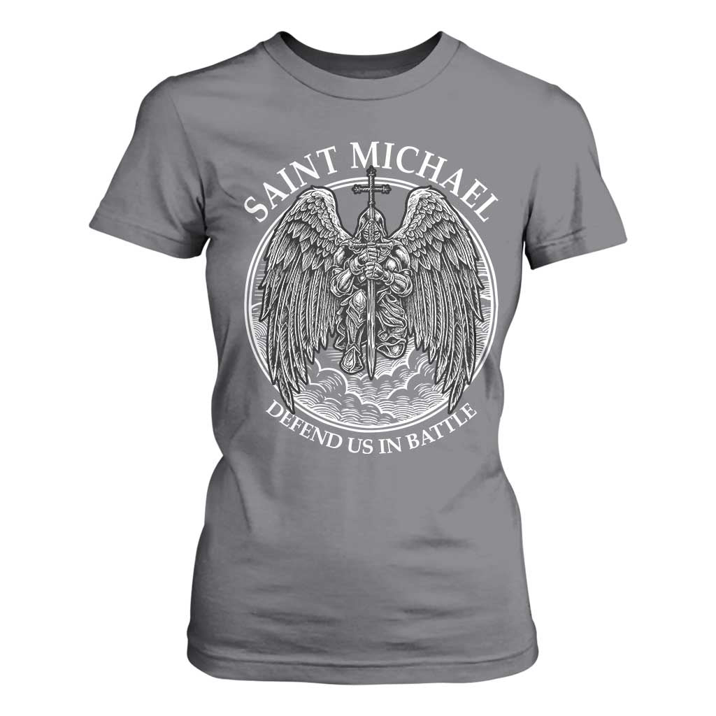 Saint Michael The Archangel T Shirt For Women Defend Us In Battle Christian Faith TS12 Charcoal Print Your Wear