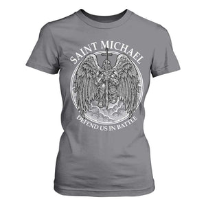 Saint Michael The Archangel T Shirt For Women Defend Us In Battle Christian Faith TS12 Charcoal Print Your Wear