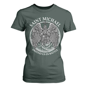 Saint Michael The Archangel T Shirt For Women Defend Us In Battle Christian Faith TS12 Dark Forest Green Print Your Wear