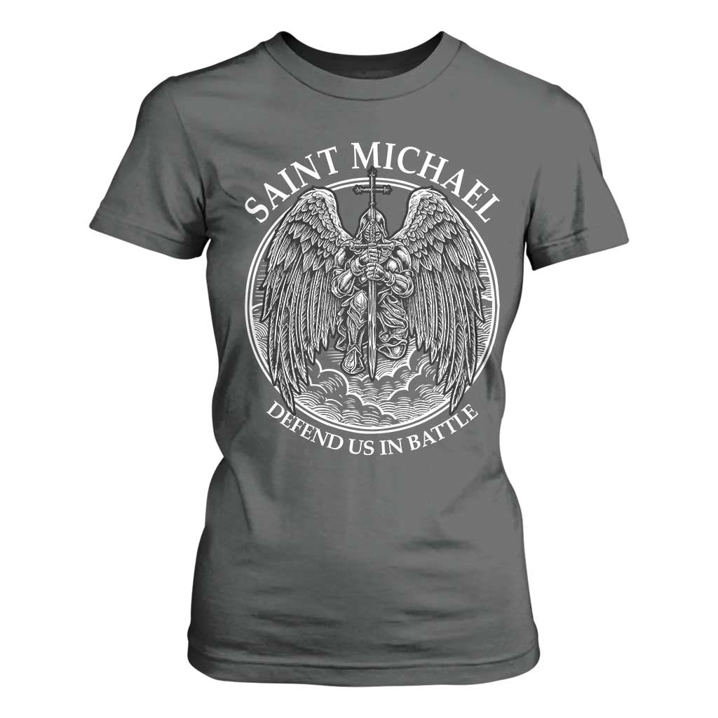 Saint Michael The Archangel T Shirt For Women Defend Us In Battle Christian Faith TS12 Dark Heather Print Your Wear