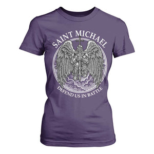 Saint Michael The Archangel T Shirt For Women Defend Us In Battle Christian Faith TS12 Purple Print Your Wear