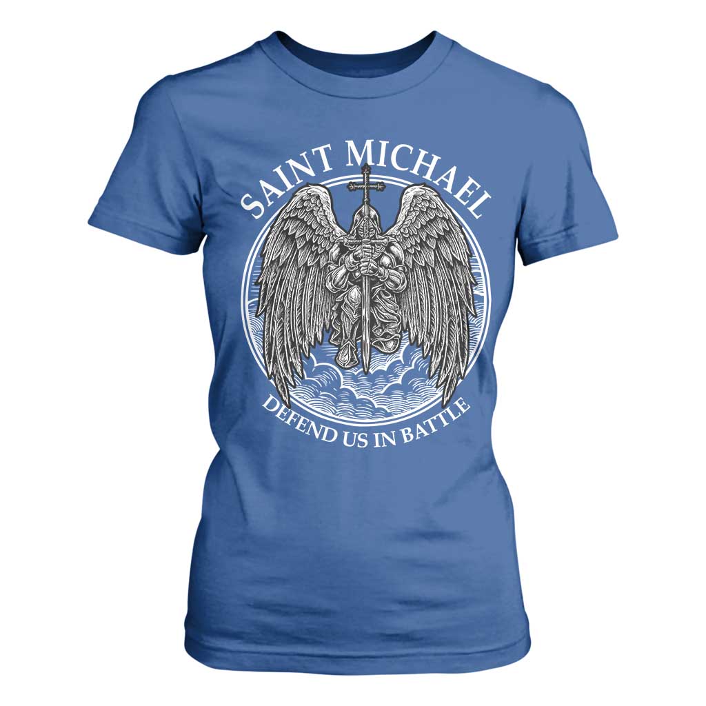 Saint Michael The Archangel T Shirt For Women Defend Us In Battle Christian Faith TS12 Royal Blue Print Your Wear
