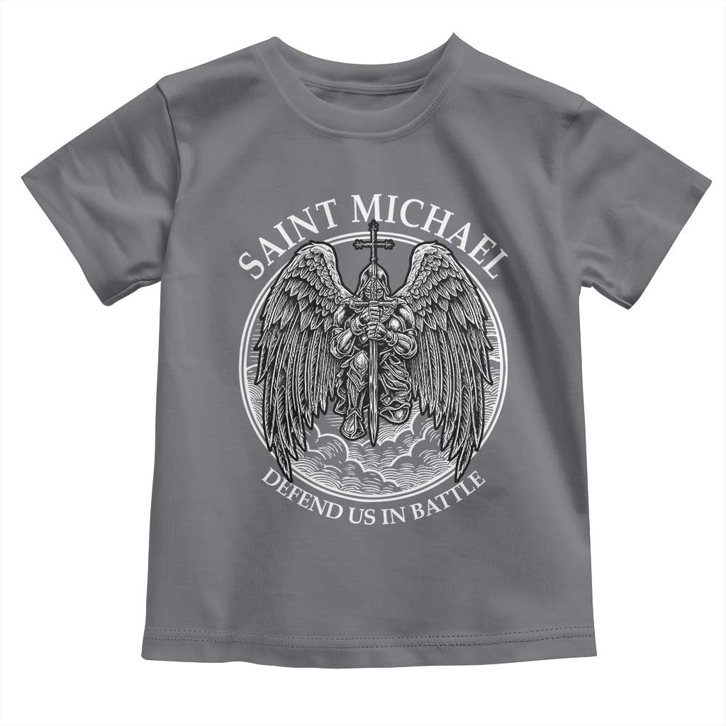 Saint Michael The Archangel Toddler T Shirt Defend Us In Battle Christian Faith TS12 Charcoal Print Your Wear