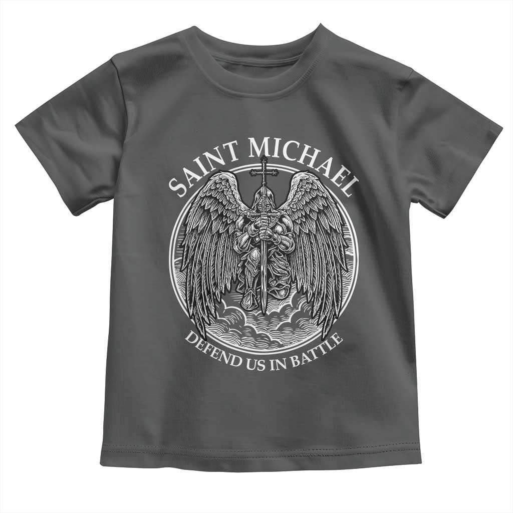 Saint Michael The Archangel Toddler T Shirt Defend Us In Battle Christian Faith TS12 Dark Heather Print Your Wear