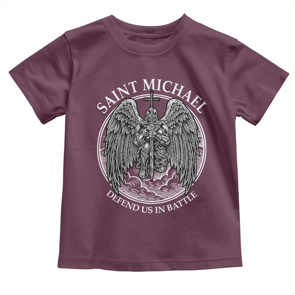 Saint Michael The Archangel Toddler T Shirt Defend Us In Battle Christian Faith TS12 Maroon Print Your Wear