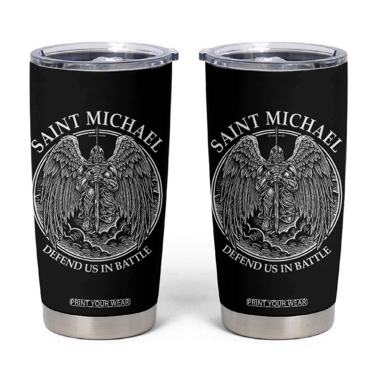 Saint Michael The Archangel Tumbler Cup Defend Us In Battle Christian Faith TS12 Black Print Your Wear