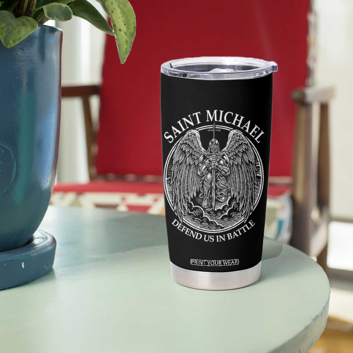 Saint Michael The Archangel Tumbler Cup Defend Us In Battle Christian Faith TS12 Print Your Wear