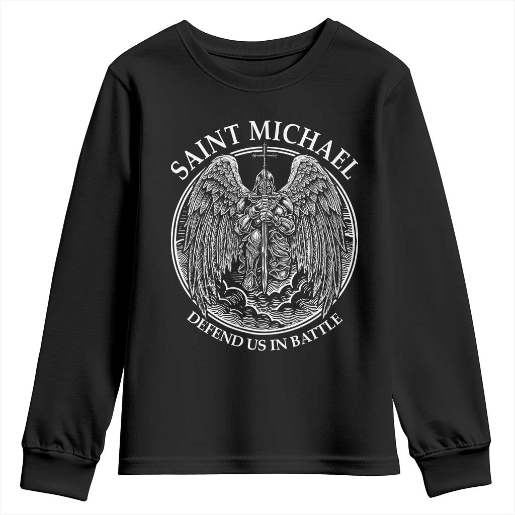 Saint Michael The Archangel Youth Sweatshirt Defend Us In Battle Christian Faith TS12 Black Print Your Wear