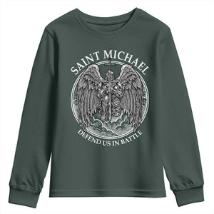 Saint Michael The Archangel Youth Sweatshirt Defend Us In Battle Christian Faith TS12 Dark Forest Green Print Your Wear