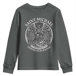 Saint Michael The Archangel Youth Sweatshirt Defend Us In Battle Christian Faith TS12 Dark Heather Print Your Wear